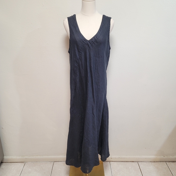 CP Shades Linen V-Neck Midi Dress Size Large - Picture 1 of 6
